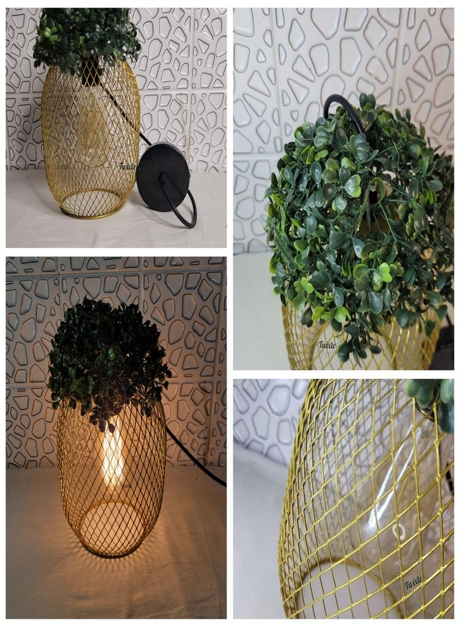 twixle Pack of 1 Metal Golden Green Grass Ceiling Hanging Light, 1 Lamp, for Gardens Balcony Dining Table, Living Room, Bedroom, Office, Cafe, Restaurant (Without Bulb) - Image 4